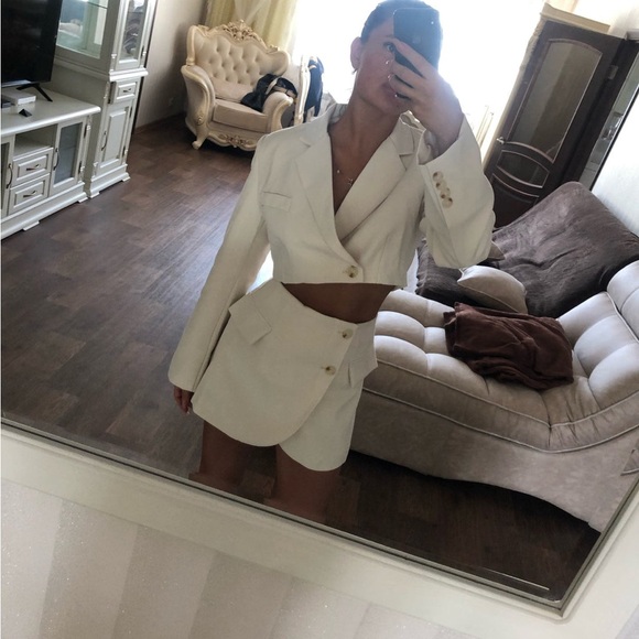 Commense Cropped Blazer Two Piece Wrap Skirt Set - Picture 2 of 9